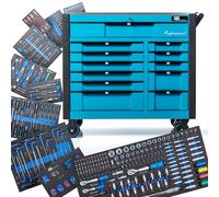 NTG Chariot à Outils XXL équipé d'outils | 457 pièces | +12 tiroirs verrouillables | Dont 10 avec Outils | avec incrustations Souples en Optique Carbone | Chariot d'atelier Caisse à Outils