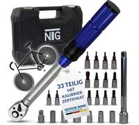 NTG Clé dynamométrique 1/4" 5-25 Nm | Parfait pour vélo et moto | Kit assorti avec tige d'extension, 23 embouts, 6 douilles et mallette | Avec certificat d'étalonnage avec numéro de série individuel