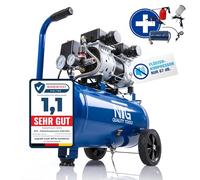 NTG Compresseur silencieux 9 bar - Puissance puissante de 1470 W - Sans huile - Particulièrement silencieux et flexible - Avec manomètre et régulateur de pression - Réservoir de 24 l (compresseur avec