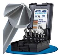 NTG Jeu de fraises coniques à lamer, 6,3-20,5 mm, 6 pces, fraises coniques à lamer 90°, acier HSS, fraises à lamer et ébavureur pour bois, métal et plastique, boîte de rangement incluse