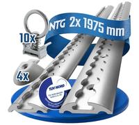 NTG Rail de ligne aérienne 2 PCS 2 m / 1975 mm demi-circulaire en aluminium avec 10 fixations + 4 embouts - Certifié TÜV - Accessoire de remorque pour la fixation de charge, rail de ligne aérienne en