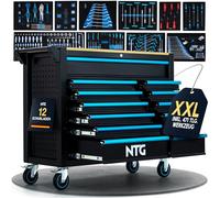 NTG Servante à outils XXL - 471 pièces équipées - 12 tiroirs avec plan de travail en bois, verrouillable, mobile sur roulettes - Servante d'atelier professionnelle en métal pour garage et atelier