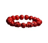 NTIYOU Bracelets Bracelet Perles d'inquiétude Feng Shui AmuletNatural Cinnabar Pixiu/Piya Heart Sutra BeadsAttract Lucky Wealthy Love Bangle for Women/Men Perlé(M)