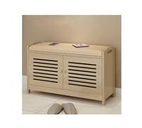 NTIYOU Étagères à Chaussures Étagère à Chaussures à 2 Niveaux, Banc de Rangement de Chaussures, armoires de Garde-Manger avec Porte, for entrée, Salon Porte d'entrée(Light Wood,60cm)