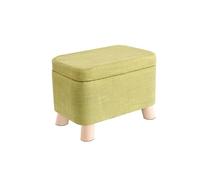 NTIYOU Tabouret de rangement en coton et lin avec pieds en bois pour salon, chambre à coucher, tabouret créatif (vert)