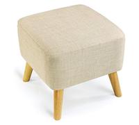 NTIYOU Tabouret Support carré en Bois, Repose-Pieds rembourré, Chaise Pouf, Housse en Tissu, Planches de Lin Amovibles, Petits tabourets Bas en Tissu Salon(White)