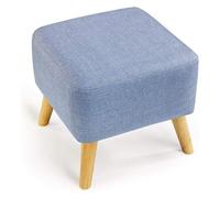 NTIYOU Tabouret Support carré en Bois, Repose-Pieds rembourré, Chaise Pouf, Housse en Tissu, Planches de Lin Amovibles, Petits tabourets Bas en Tissu Salon(Blue)