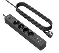 NTONPOWER Multiprise Electrique USB, Multiprise Pare foudre avec 4 Prises et 4 Ports USB, Long Cordon de 3 m, avec Interrupteurs, Anti foudre, Protection pour Les Enfants, pour Maison et Bureau- Noire