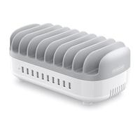 NTONPOWER Station de Charge avec commutateur, Chargeur Intelligent USB avec 10 connexions 120W, Support de Charge pour Smartphones Tablettes, Fil Chargeurs de Bureau, Gris