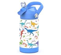 Ntswasd Gourde Inox Isotherme Avec Paille Couverte,350 Ml Bouteille D'eau Acier Inoxydable à Reutilisable Gourdes Sans Bpa Etanche Bidon Anti Fuite Pour Enfant（Dinosaure bleu）