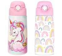 Ntswasd Gourde Isotherme Pour Enfant Avec Paille,acier Inoxydable - 500 Ml- Sans Bpa - Anti-fuite - Bouteille D'eau Isotherme Pour L'école, La Maternelle（Licorne+arc-en-ciel）