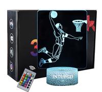 NTUPGD 3D Lampe Ballon de Foot Nuit Lumière 16 Couleurs Changement USB Power Comme Décoration Football veilleuse pour Garçons Filles Enfants Bébé (Basketball Player)