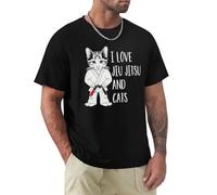 NTUSLFPG I Love Jiu Jitsu and Cats Funny Fighter Martial T-Shirt Hippie Clothes Plain t-Shirt Heavyweight t Shirts Oversized t Shirt Men Black XL