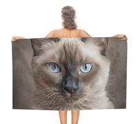NTVOWPZO Belle serviette de plage motif chat siamois surdimensionnée douce serviette de bain absorbante serviette à séchage rapide serviette microfibre anti-sable serviettes de piscine pour voyage,