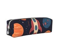 NTVOWPZO Grande trousse à crayons avec fermeture éclair pour crayons - Bleu - Motif fusée spatiale, Bleu fusée spatiale, Taille unique, Trousse à crayons