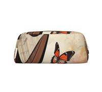 NTVOWPZO Grande trousse à crayons avec fond de musique avec harpe et papillon - Petite pochette à fermeture éclair pour crayons, Or, One Size, Trousse à crayons