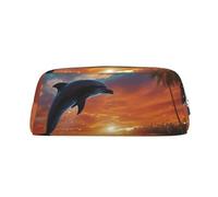 NTVOWPZO Grande trousse à crayons avec motif dauphins et palmiers pour le bureau, petite pochette à fermeture éclair pour crayons
