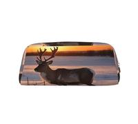 NTVOWPZO Grande trousse à crayons avec motif de cerf sur un champ de neige au lever du soleil - Petite trousse à fermeture éclair pour crayons