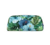 NTVOWPZO Grande trousse à crayons avec motif fleurs d'hibiscus vert et bleu, pour bureau, petite pochette à fermeture éclair pour crayons, Or, One Size, Trousse à crayons