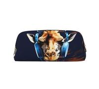 NTVOWPZO Grande trousse à crayons avec motif girafe portant des écouteurs, petite trousse à crayons pour le bureau avec fermeture éclair pour crayons, Or, One Size, Trousse à crayons