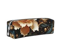 NTVOWPZO Grande trousse à crayons avec motif mouton mignon pour le bureau, petite pochette à fermeture éclair pour crayons, Fleurs dorées sur noir, One Size, Trousse à crayons