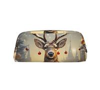 NTVOWPZO Grande trousse à crayons avec motif renne et sapin de Noël - Petite pochette à fermeture éclair pour crayons, Argent, One Size, Trousse à crayons