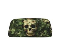 NTVOWPZO Grande trousse à crayons avec motif tête de mort et feuilles pour bureau, petite pochette à fermeture éclair pour crayons, Argent, One Size, Trousse à crayons