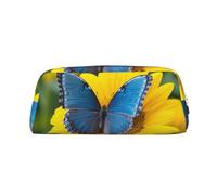 NTVOWPZO Grande trousse à crayons avec motif tournesol et papillon bleu pour le bureau, petite pochette à fermeture éclair pour crayons