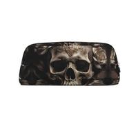 NTVOWPZO Grande trousse à crayons en cuir avec motif tête de mort rose pour le bureau, petite pochette à fermeture éclair pour crayons, Argent, One Size, Trousse à crayons