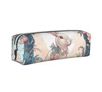 NTVOWPZO Grande trousse à crayons en forme de lapin dans un cadre ovale, petite trousse à crayons pour le bureau, petite pochette à fermeture éclair pour crayons, Lapin et fleurs, Taille unique,