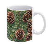 NTVOWPZO Grandes tasses à café en céramique avec bordure en pomme de pin pour femme - Tasse à café de voyage avec poignée - Tasse à thé amusante pour latte, thé chaud, cappuccino