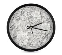 NTVOWPZO Horloge murale blanche de 25,4 cm à motif floral - Horloge murale silencieuse et sans tic-tac - Pour salon, cuisine, maison, bureau - Horloge murale décorative