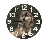 NTVOWPZO Horloge murale de 25,4 cm avec loup gris - Horloge murale ronde silencieuse sans tic-tac pour salon, cuisine, maison, bureau - Horloge murale décorative