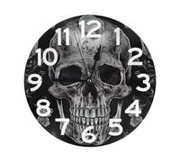 NTVOWPZO Horloge murale de 25,4 cm avec tête de mort squelette à piles, silencieuse, sans tic-tac, horloge murale décorative pour salon, cuisine, maison, bureau