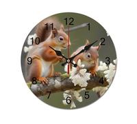 NTVOWPZO Horloge murale de 25,4 cm en forme d'écureuils - Horloge murale ronde silencieuse et sans tic-tac pour salon, cuisine, maison, bureau