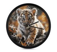 NTVOWPZO Horloge murale de 25,4 cm - Motif tigre mignon - Horloge murale silencieuse et sans tic-tac - Pour salon, cuisine, maison, bureau - Horloge murale décorative