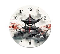 NTVOWPZO Horloge murale de 25,4 cm, peinture à l'encre chinoise, silencieuse, sans tic-tac, horloge murale décorative pour salon, cuisine, maison, bureau