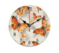 NTVOWPZO Horloge murale réaliste de 25,4 cm avec papillon orange à piles en PVC silencieuse, sans tic-tac, horloge murale décorative pour salon, cuisine, maison, bureau