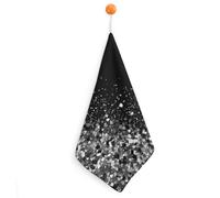 NTVOWPZO Lot de 1 torchons de cuisine super absorbants, 30,5 x 30,5 cm, multi-usages, noir et blanc, à paillettes, chiffon de nettoyage en microfibre pour table de cuisson, vaisselle, éviers, torchons