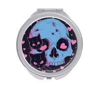 NTVOWPZO Petit miroir compact avec deux chats noirs - Miroir de poche de voyage - Miroir de maquillage rond compact double face - Miroir de poche portable pour sac à main