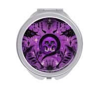 NTVOWPZO Petit miroir compact violet noir gothique effrayant miroir de poche de voyage miroir de maquillage rond compact miroir de maquillage double face miroir portable pour sac à main poche