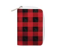 NTVOWPZO Porte-cartes de crédit pour homme - Porte-cartes de visite souple - Rouge et noir - Motif à carreaux écossais - Avec fermeture éclair - 16 x 11,5 cm, Style :, 16x11.5cm