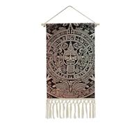 NTVOWPZO Poster mural vertical à suspendre - Calendrier maya - Tapisserie de la fin du monde avec pompon - Art mural personnalisé en bois pour décoration d'intérieur et de salon