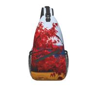 NTVOWPZO Sac à bandoulière pour femme et homme, sac à bandoulière motif pingouin heureux, sac banane de voyage, sac banane léger et décontracté, Feuilles rouges., Taille unique, Sacs à dos Sling