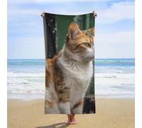 NTVOWPZO Serviette de plage surdimensionnée en microfibre, légère, résistante au sable, serviette de plage avec chat assis sur le sol, serviettes de piscine absorbantes pour la natation, le yoga, la