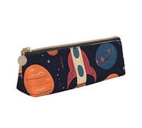 NTVOWPZO Trousse à crayons en cuir de grande capacité avec deux chats levant la main - Avec fermeture éclair - Porte-stylo pour femme, Bleu fusée spatiale, Taille unique, Trousse à crayons