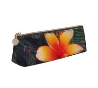 NTVOWPZO Trousse à crayons en cuir de grande capacité avec fermeture éclair et porte-stylo pour femme Orange Monarque Papillons, Fleur tropicale hawaïenne, Taille unique, Trousse à crayons