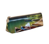 NTVOWPZO Trousse à crayons en cuir de grande capacité avec fermeture éclair pour femme Motif chouette Violet, Lake with Boats Canoës Park, Taille unique, Trousse à crayons
