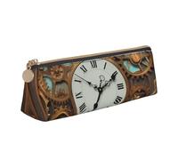 NTVOWPZO Trousse à crayons en cuir de grande capacité avec fermeture éclair pour femme Motif fleurs hawaïennes et feuilles de palmier, Horloge steampunk rouillée, Taille unique, Trousse à crayons