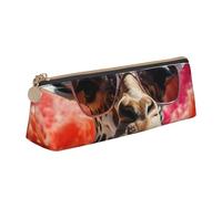 NTVOWPZO Trousse à crayons en cuir de grande capacité avec fermeture éclair pour femme Motif floral libellule, Girafe portant des lunettes de soleil, Taille unique, Trousse à crayons